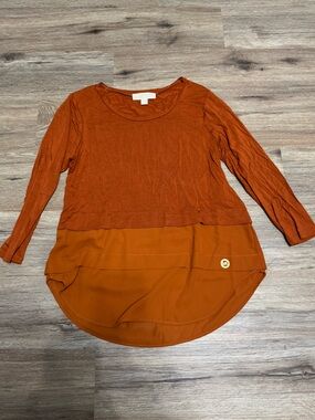 Michael Kors Rust Orange Layered 3/4 Long Sleeve Top